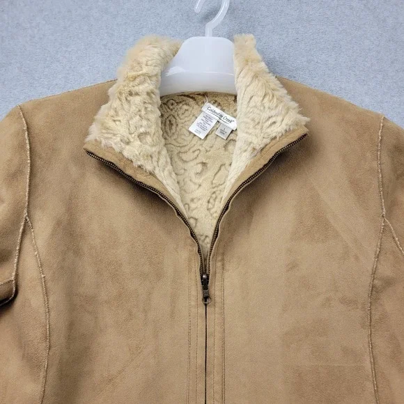 Coldwater Creek Womens Size Medium Tan Faux Suede Faux Fur Jacket Coat - Picture 8 of 13